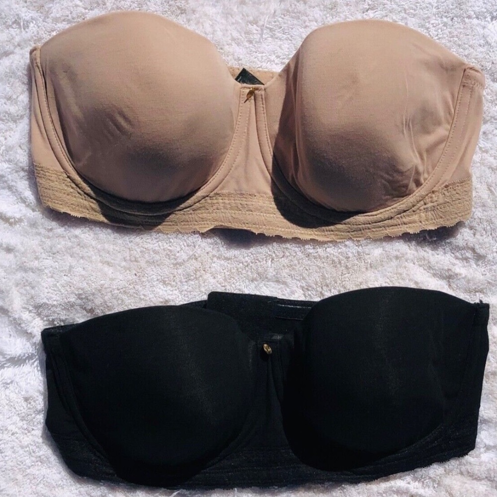 TWO Natori Women's Truly Smooth Strapless Contour Bras 36C Cafe Nude Black